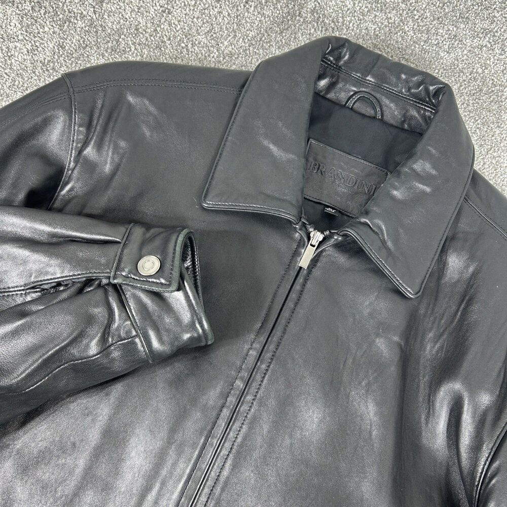 BRANDINI Black Bomber 100% Butter Soft Lamb Leather Jacket Size Large Men’s